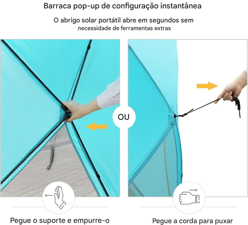 Barraca de Praia Pop-Up Azul – Com Proteção Solar UPF 50+, Impermeável e Resistente ao Vento, para 4 Pessoas