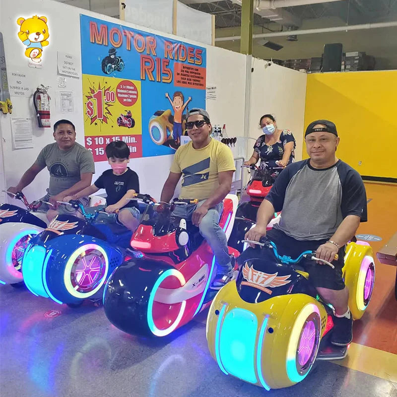 With stock amusement park shopping mall anti-collision radar kids ride on electric motorbikes motorcycle